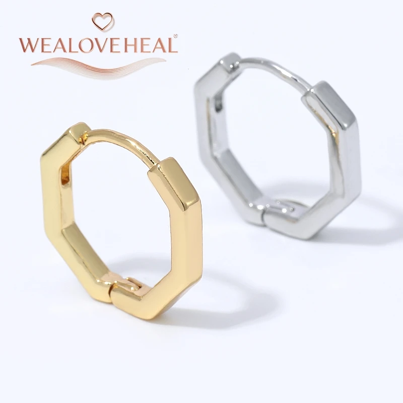 18K vergoldete Messing-Ohrringe mit geometrischem Sechseck-Design für Damen – Minimalistische 14,5mm Ohrringe, modisches Geschenk-Schmuckstück – Detail 16