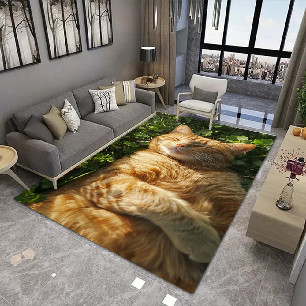 Cute Cat Pattern Floor Mat Various Styles with Orange Cats in Different Poses and Scenes NonSlip Rug for Home Decor