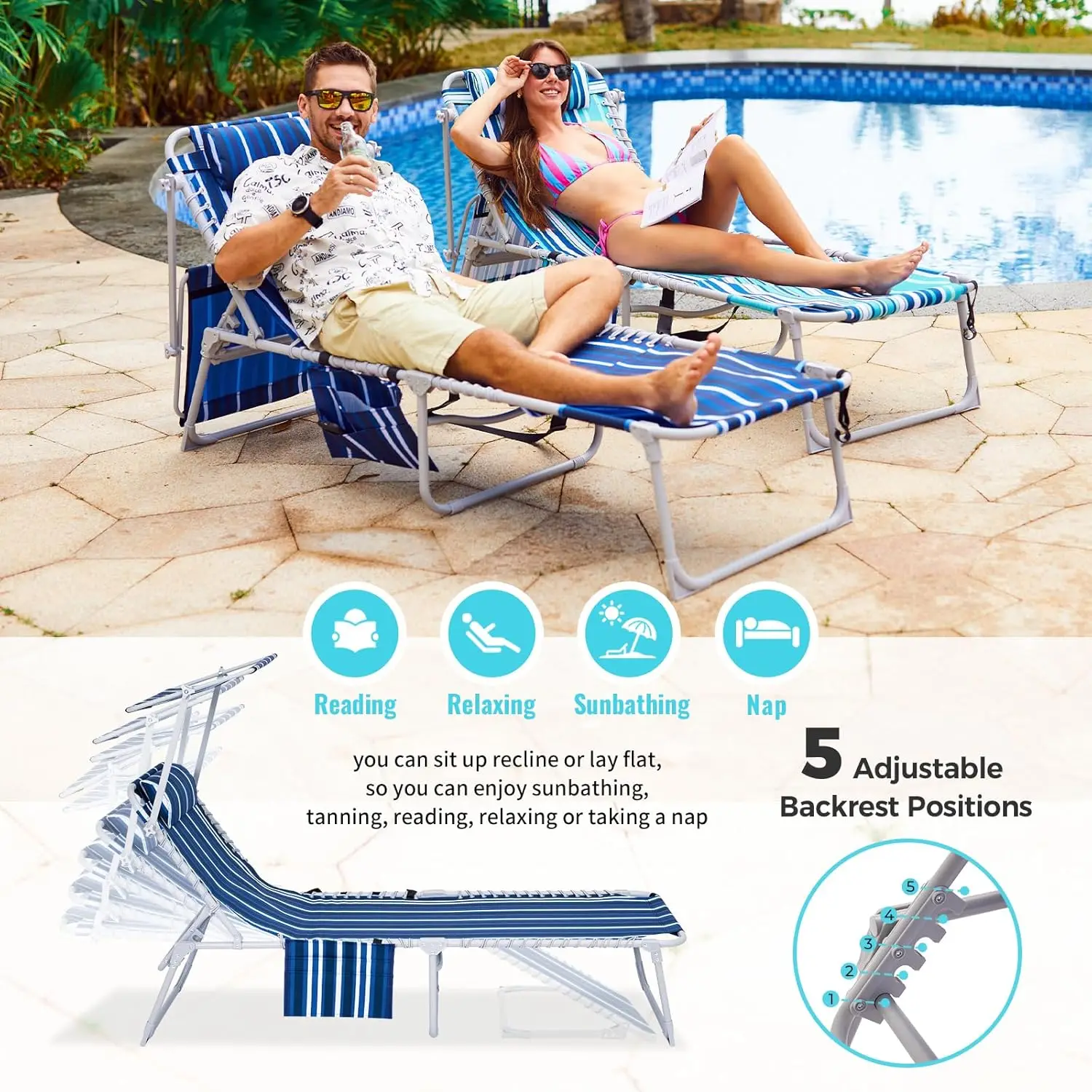 كرسي تسمير 3 في 1 مع فتحة للوجه ومظلة، 300 رطل شديد التحمل و5 أوضاع قابلة للطي وكراسي صالة في الهواء الطلق مع وسادة #6