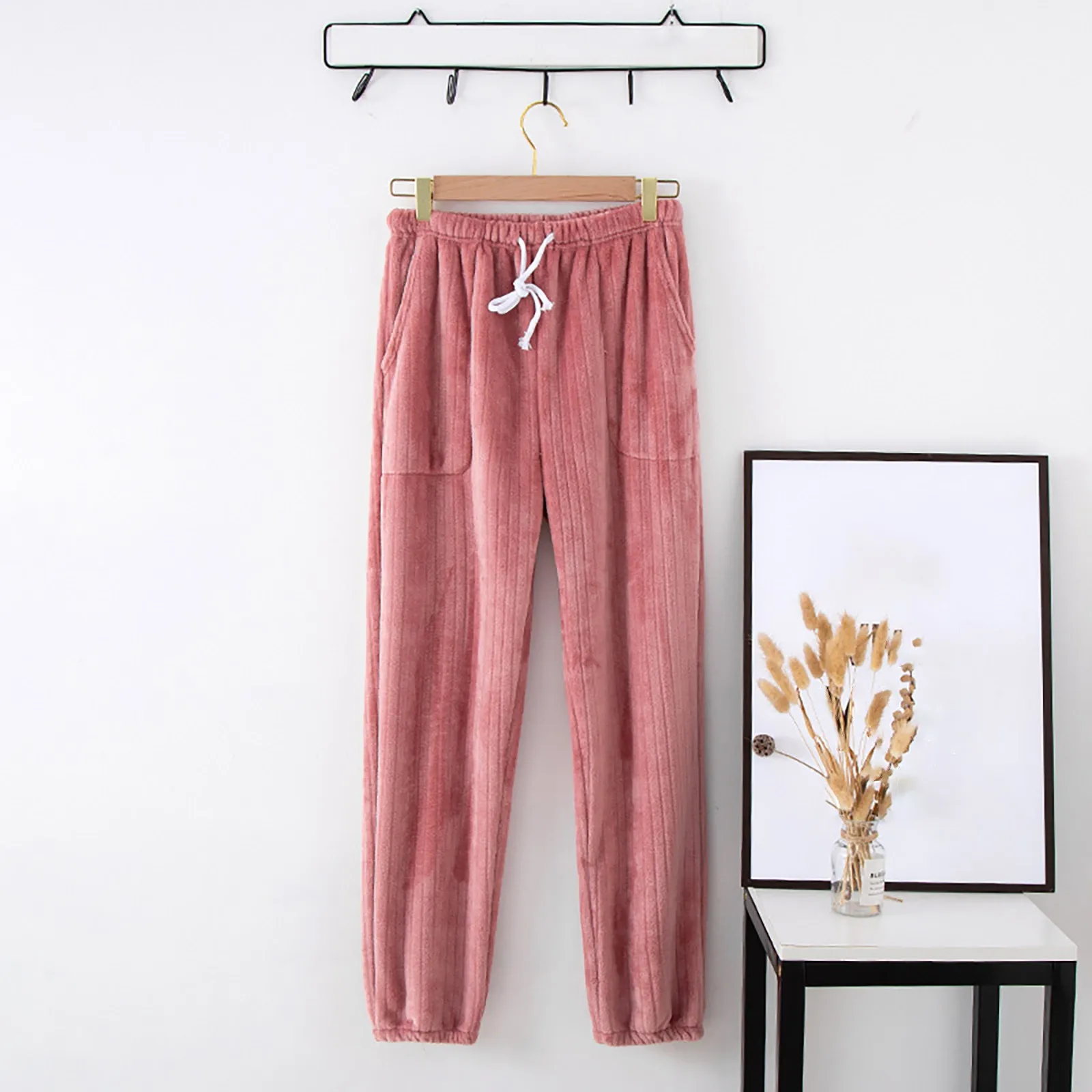 Women\'s Pajama Pant Autumn And Winter Flannel Wide Mouth Trouser Large Size Loose Warm Thick Coral Fleece Home Pajamas