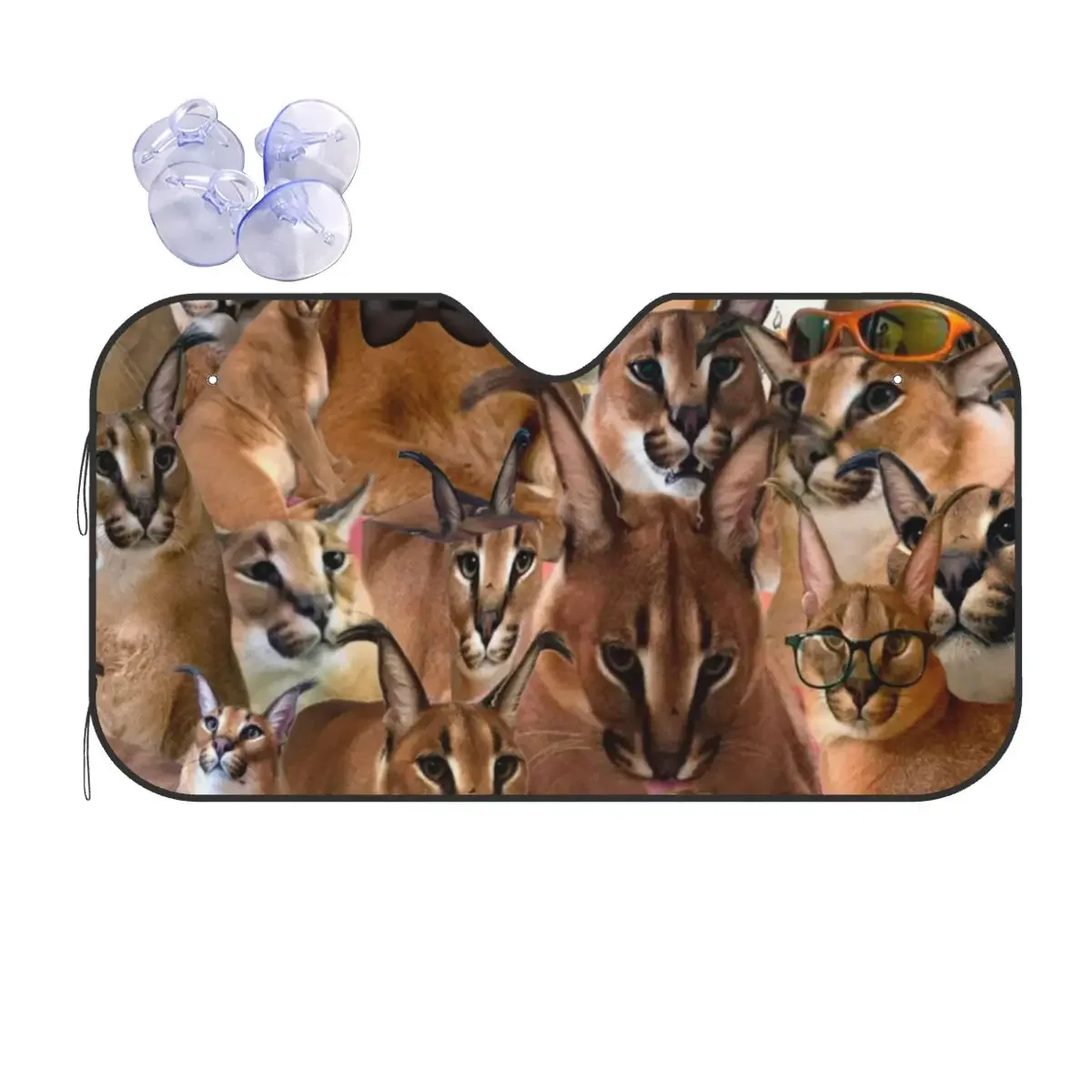 Big Floppa Collage Foldable Windshield Sunshade 70x130cm Animal Cat Foils Sun Visor Car-covers