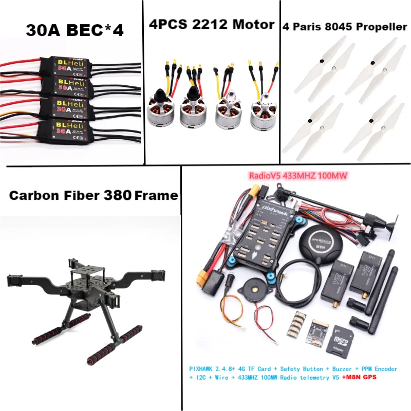 RctoSky PIXHAWK 2.4.8 M8N-Drone Intelligent Open Source FLY 380 MMpix, Quadrotor, Support Renforcé