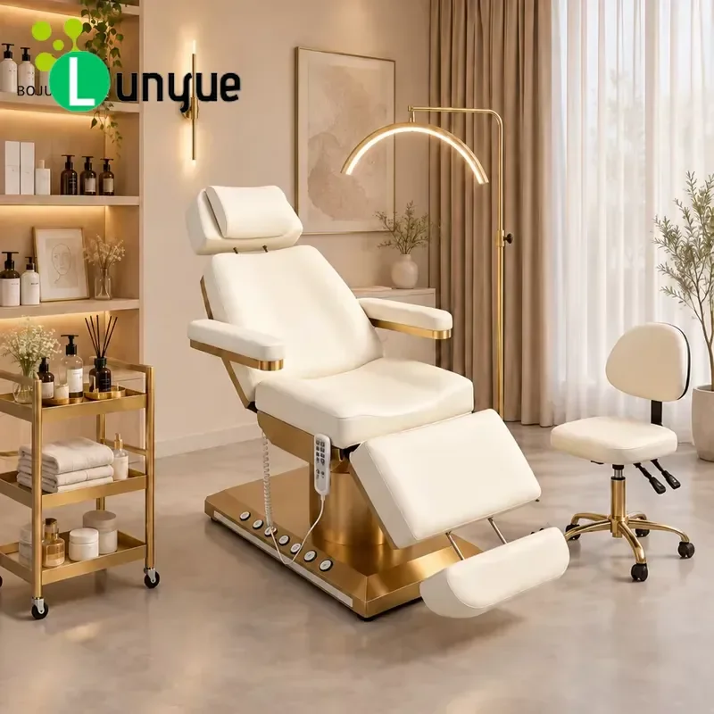 Modern Gold 3 Motor Electric Facial Spa Bed Medical Beauty Recliner Tattoo Treatment Furniture for Clinic