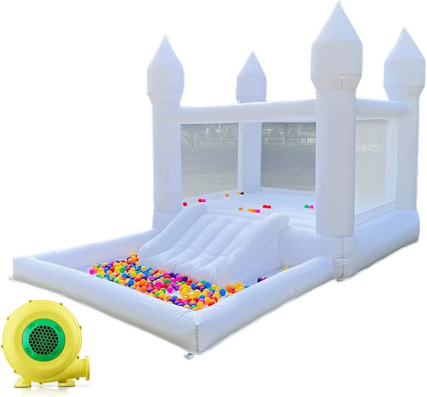 

Kids' Inflatable Bounce House - 13x8x8FT Oxford White Bouncy Castle with Slide and Ball Pit, Safe Fun for All Ages, Ideal for Parties and Events