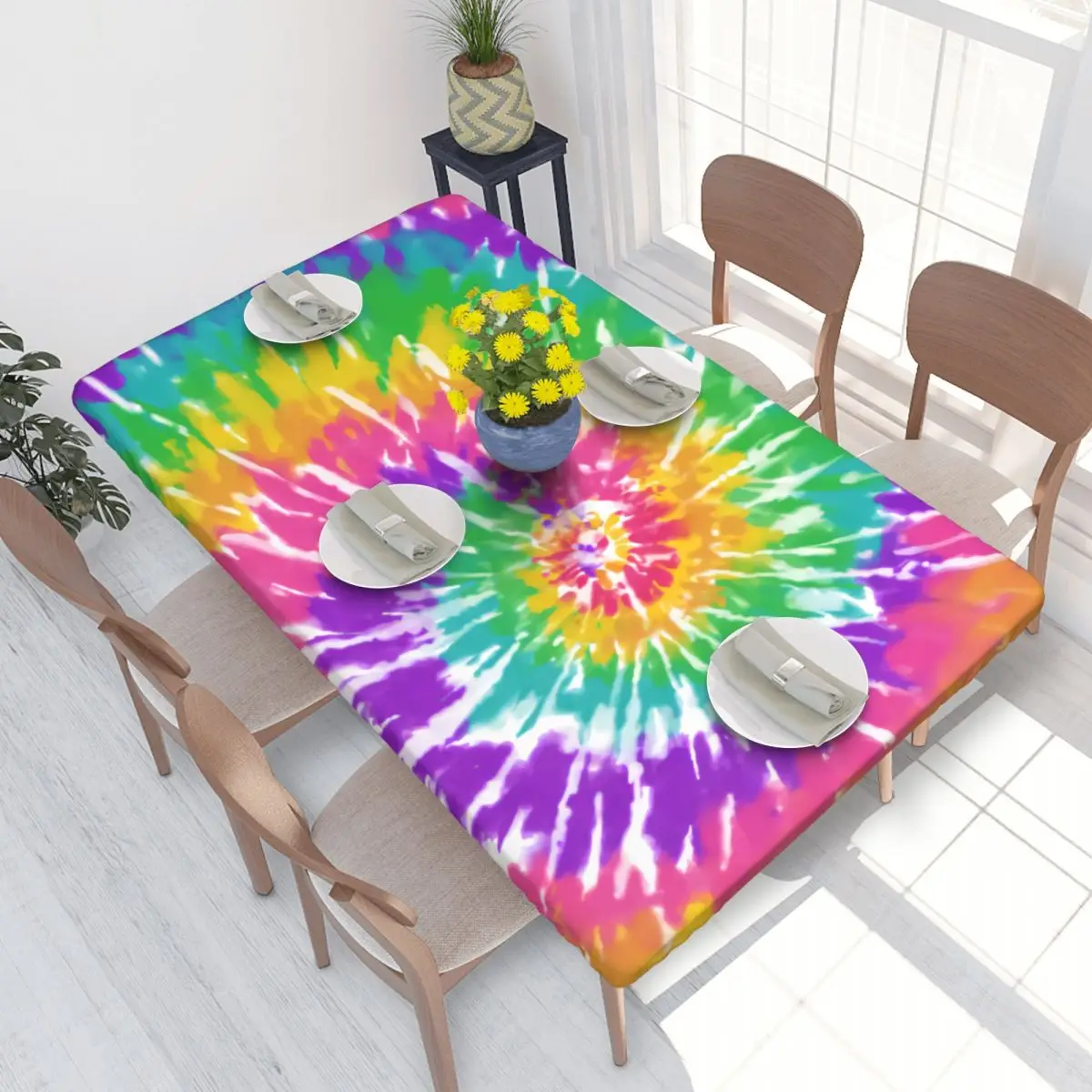 ผ้าปูโต๊ะลายตารางสี่เหลี่ยมกันน้ำมันย้อมสีหลากสีผ้าคลุมโต๊ะผ้าปูโต๊ะย้อมสี4FT แบบดั้งเดิม