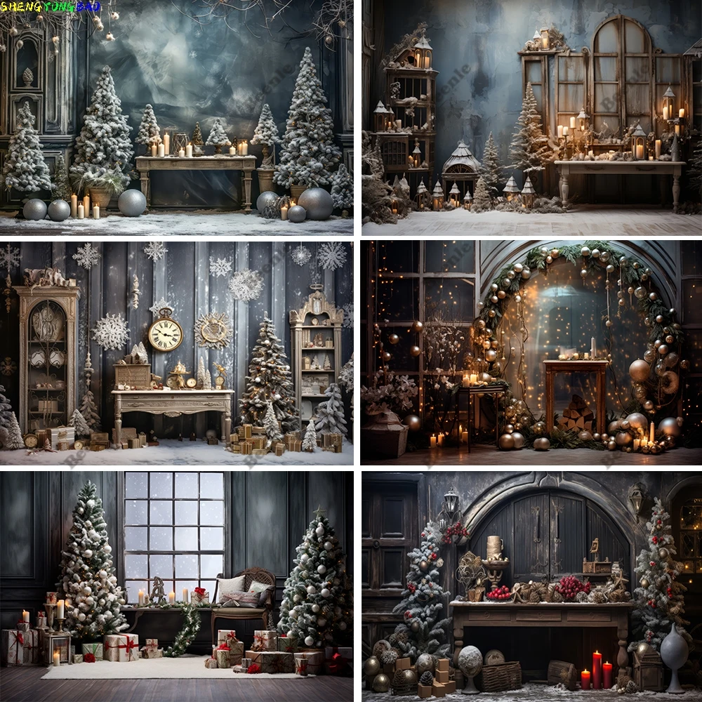 

Beenle Merry Christmas Photography Background Tree Gift Window Fireplace Family Portrait Party Decor Backdrop for Photo Studio