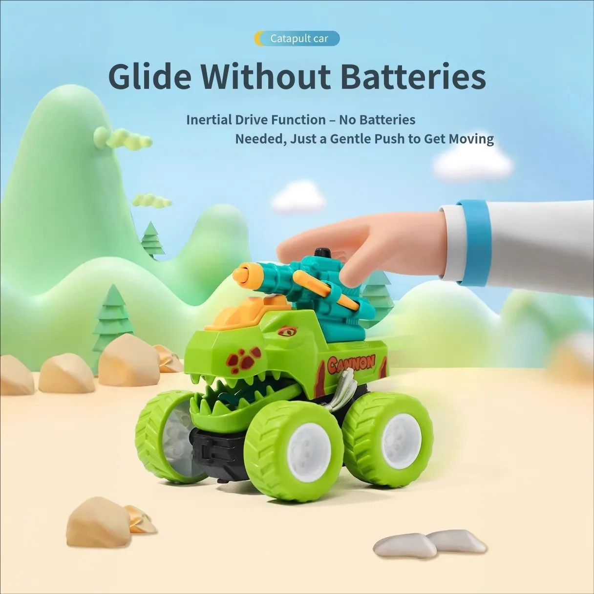 Inertia Dinosaur Car Cartoon Launchable Ballistic Dinosaur Car Toy for Kids Press Shoot Interative Game Pull-back Vehicle