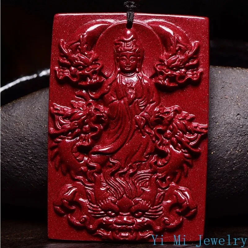 Original Mine Cinnabar Nine Dragon Guardian Avalokitesvara Pendant Purple Gold Sand Avalokitesvara Talisman Pendant Necklace