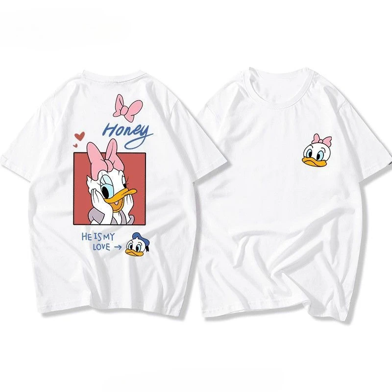 

Disney Donald Duck Daisy Print T-shirt Children's Daily Tops Suitable for The Whole Family Pure Cotton Round Neck Short Sleeve