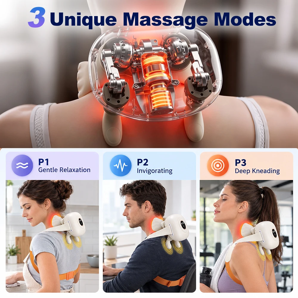 Wireless Bionic Finger Massager Heated Trapezius Kneading Neck Shoulder Shawl Multi-functional Handheld with Brushless Motor