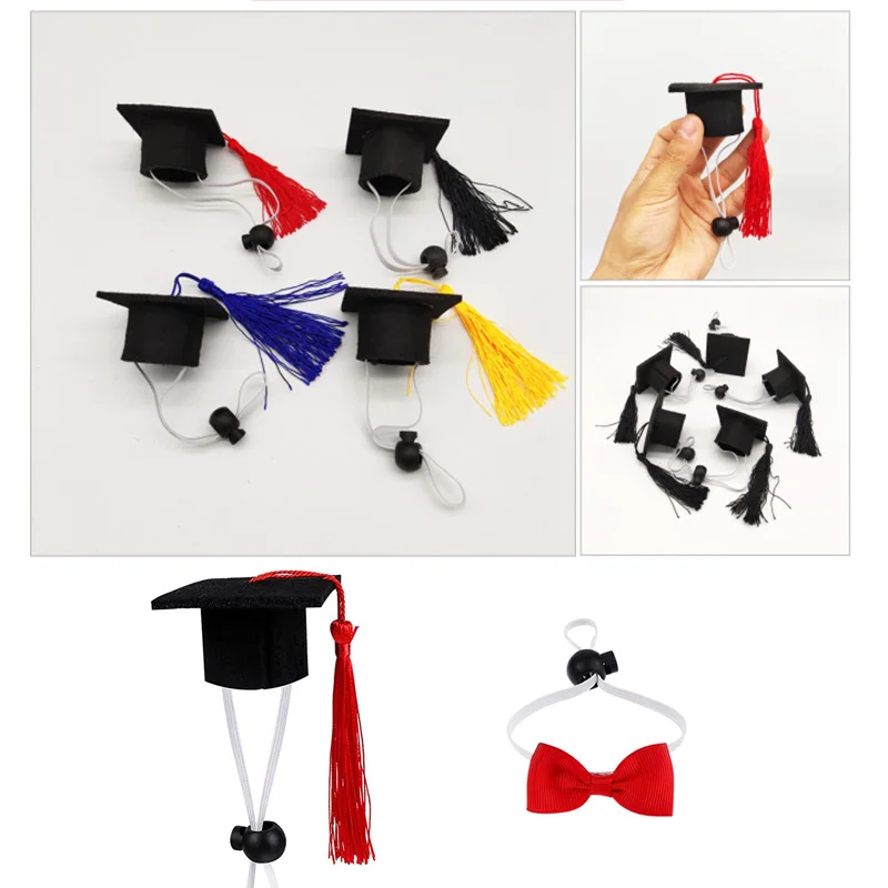 Small Animal Graduation Caps Mini Bachelor Hat with Tassel Cute Pet Hats Bowtie for kitten Hamster Photo Props Costume Accessory