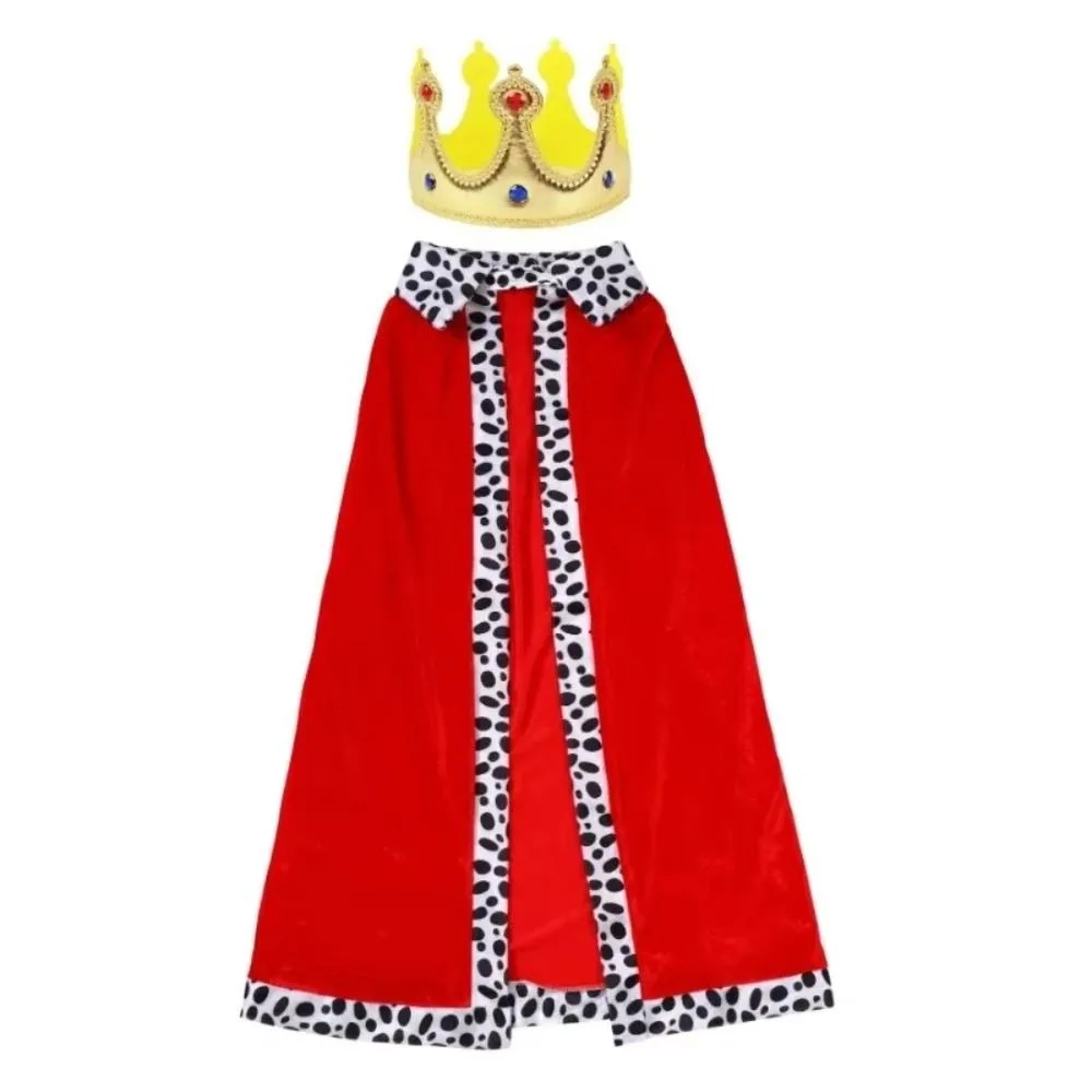 

80/90/130/150cm Halloween King Cloak Party Cosplay Costume Dress Up Adult Kids Prince Robe Spotted White Red Velvet