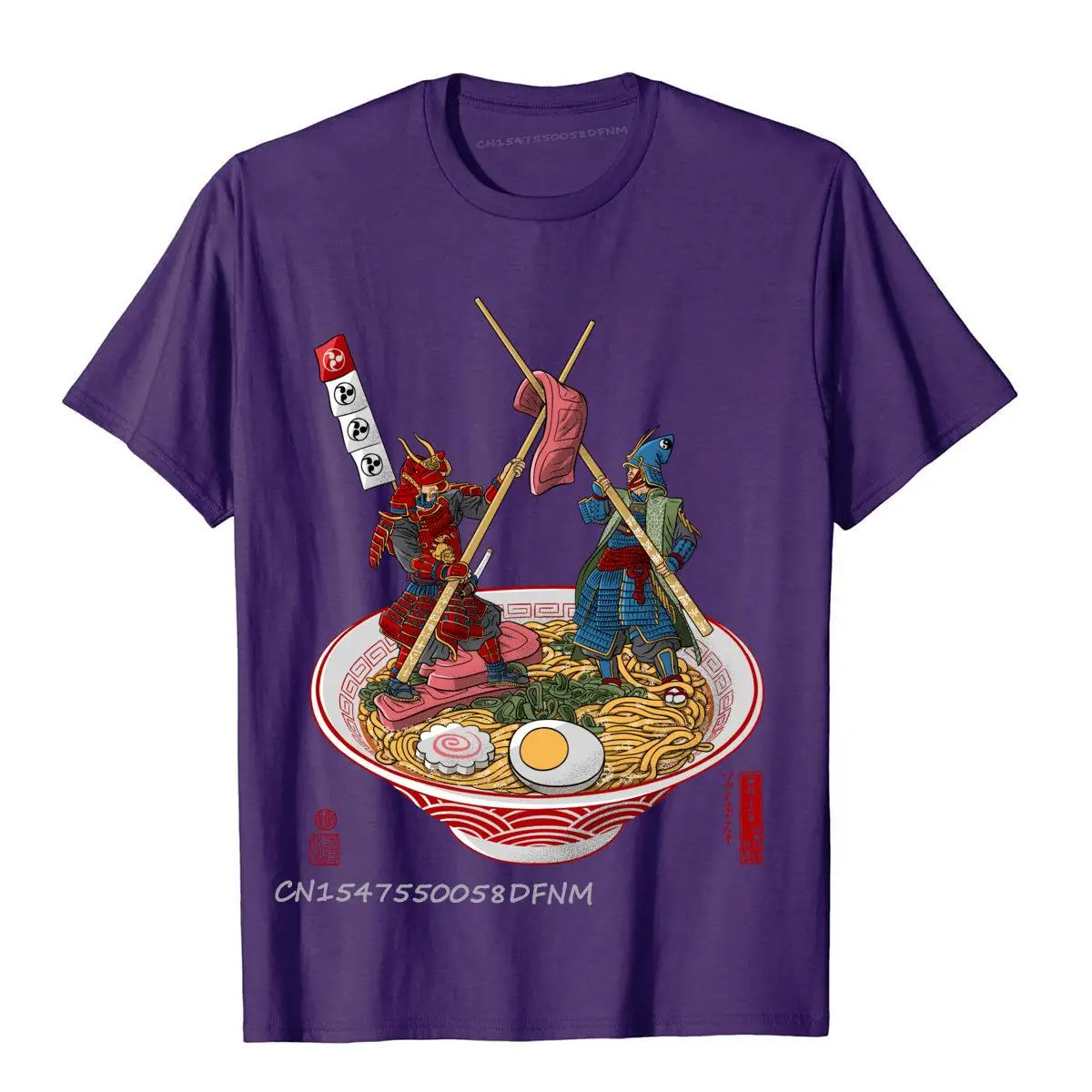 Samurai duel over Ramen Tops Shirts Bushido Fitted Printed Cotton Mens T Shirts Slim Fit Luxury Camiseta