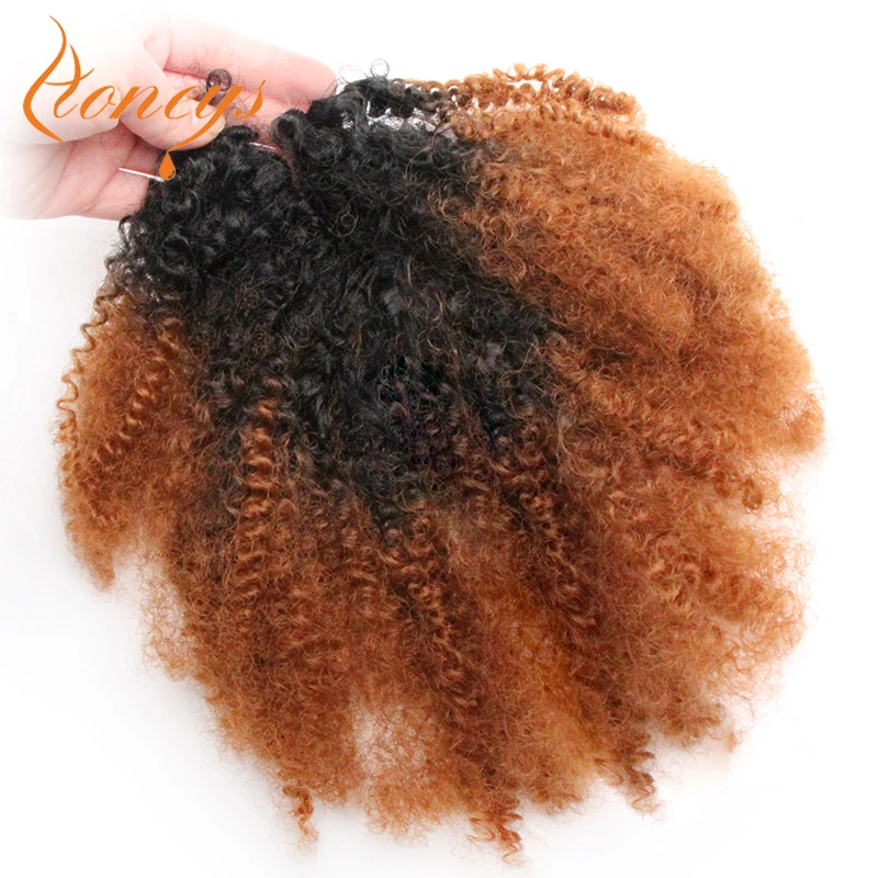 Mechones de pelo sintético Afro rizado Honeys con cierre mechones de pelo Afro africano con cierre de encaje para mujeres negras 7 unids/lote