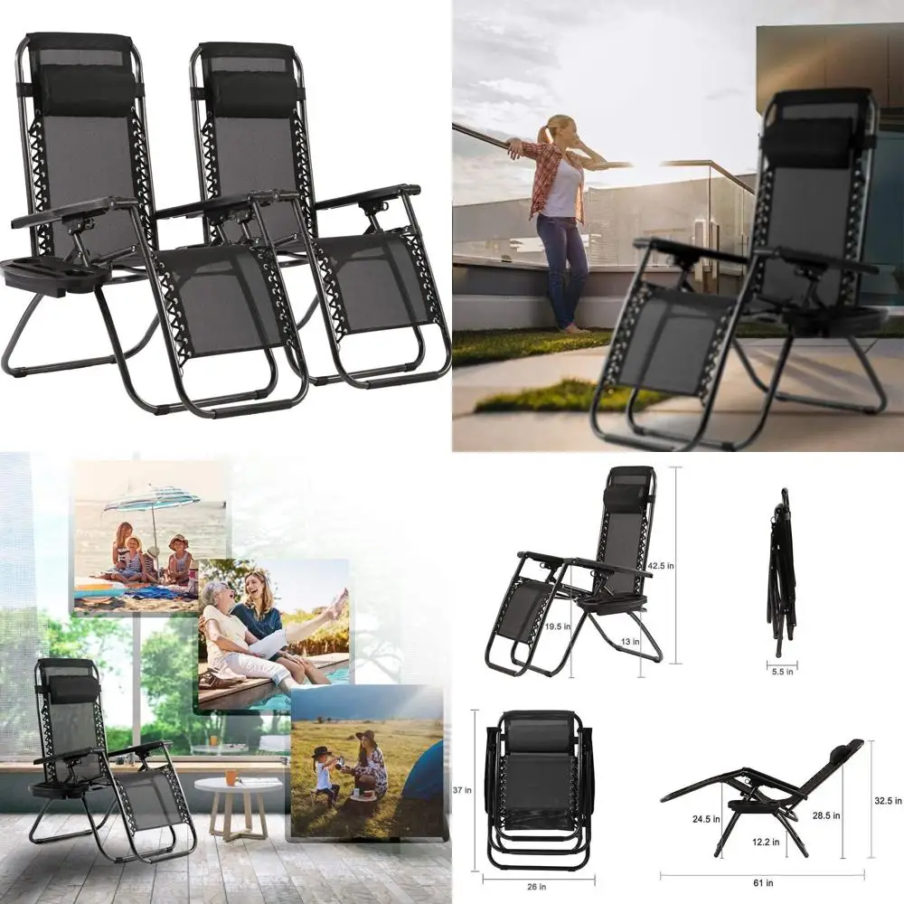 

Пара шезлонгов-реклайнеров с нулевой гравитацией, подушками и подстаканниками для улицы, террасы, пляжа, двора