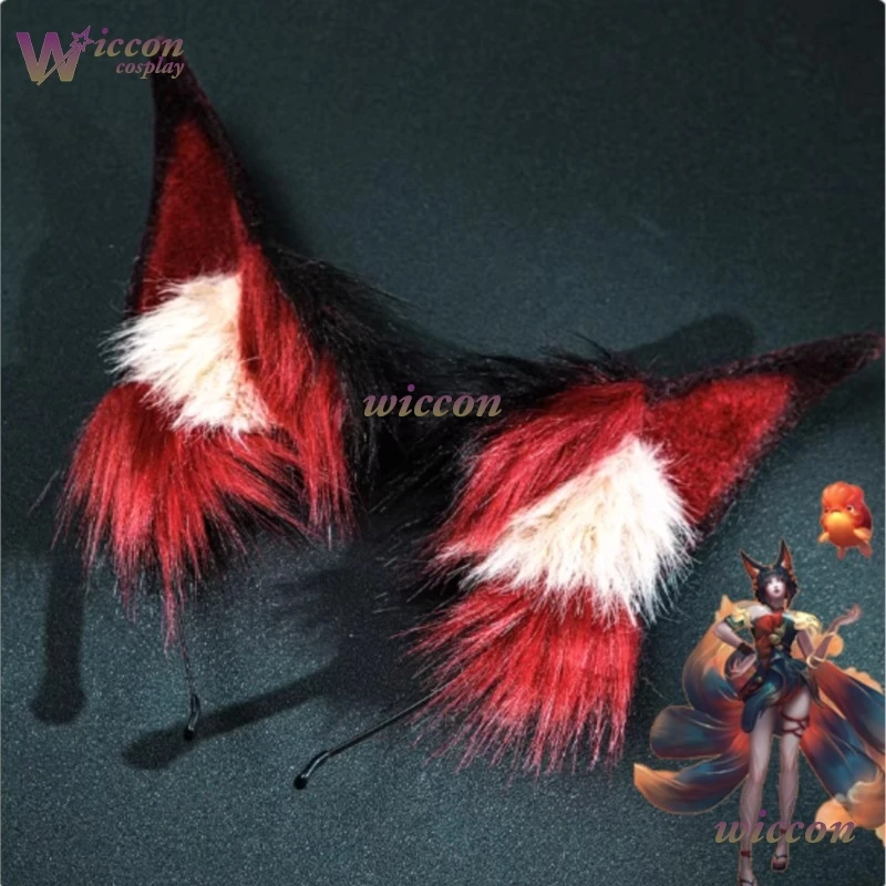 YesOk Game LoL Ahri Spirit Blossom Springs Ahri شعر مستعار تأثيري آذان Ahri أغطية الرأس الأصلية النساء هالوين لعب الأدوار اكسسوارات
