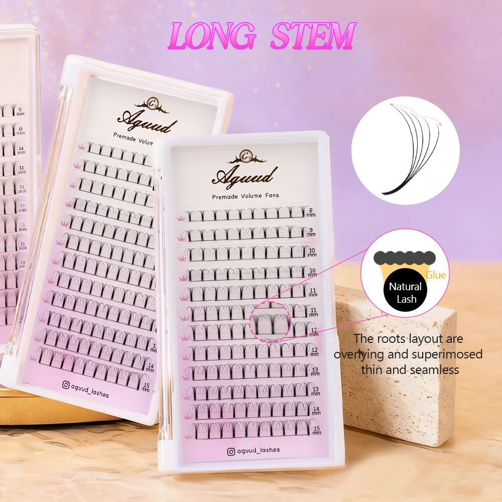 AGUUD Handgefertigte Vorgefertigte Wimpernverlängerungen 3D 4D 5D 6D Langer Stiel Spitze Basis Volumen-Wimpern Koreanisches PBT Vorgefertigte Volumen-Wimpern – Detail 12