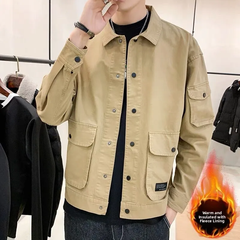 

Men's Pure Cotton Casual Jaet Spring Autumn Winter Thiened Korean Sle Faion Workwear Coat Breathable Long Sve