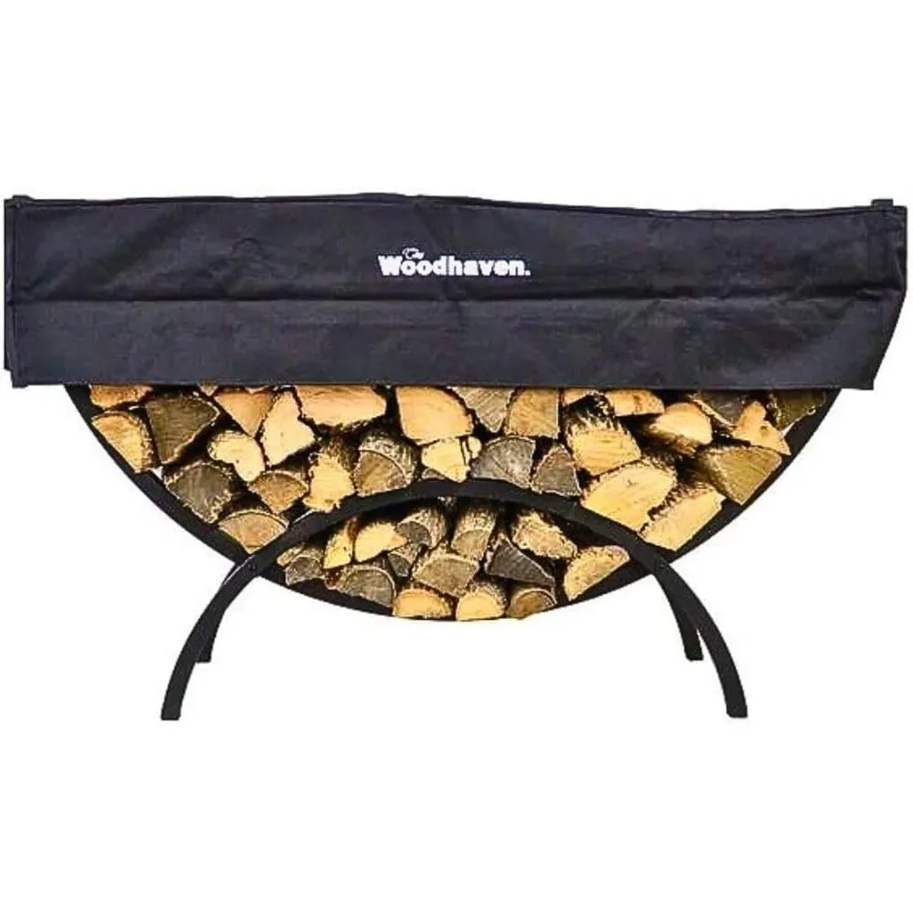 Black 3 Foot Crescent Firewood Rack With Cover Made in USA