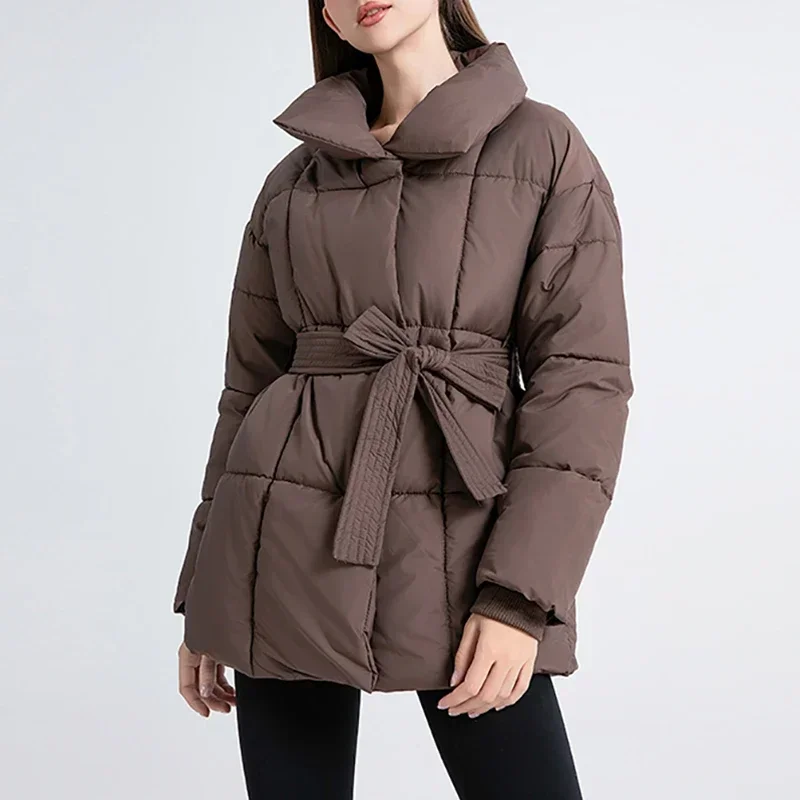 Mock Neck Parkas Lace Up Coats Casual Warm Solid Cotton-padded Jacket Loose Cotton Jacket Women Fall Winter winter clothes women