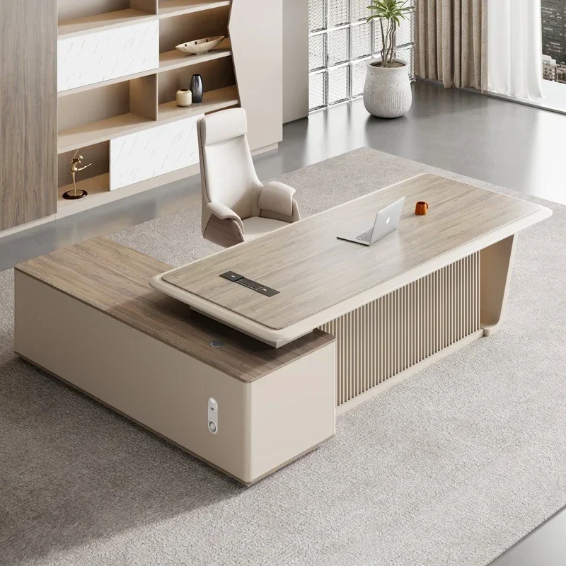 Computer Desk Large Modern Boss Manager President Simple Executive Office L Shape Desk With Drawers Storage Filing Cabinet Chair