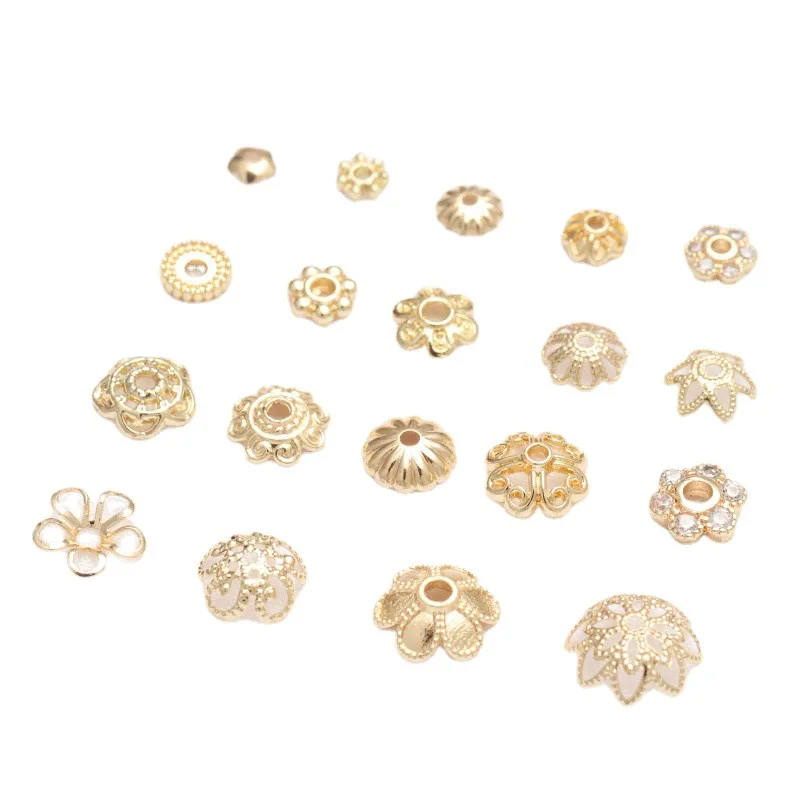 30PCS 14K Real Gold Plated Brass Flower Beads Caps Hollow Filigree Beads End Cap For DIY Jewellery Handicrafts Accessories