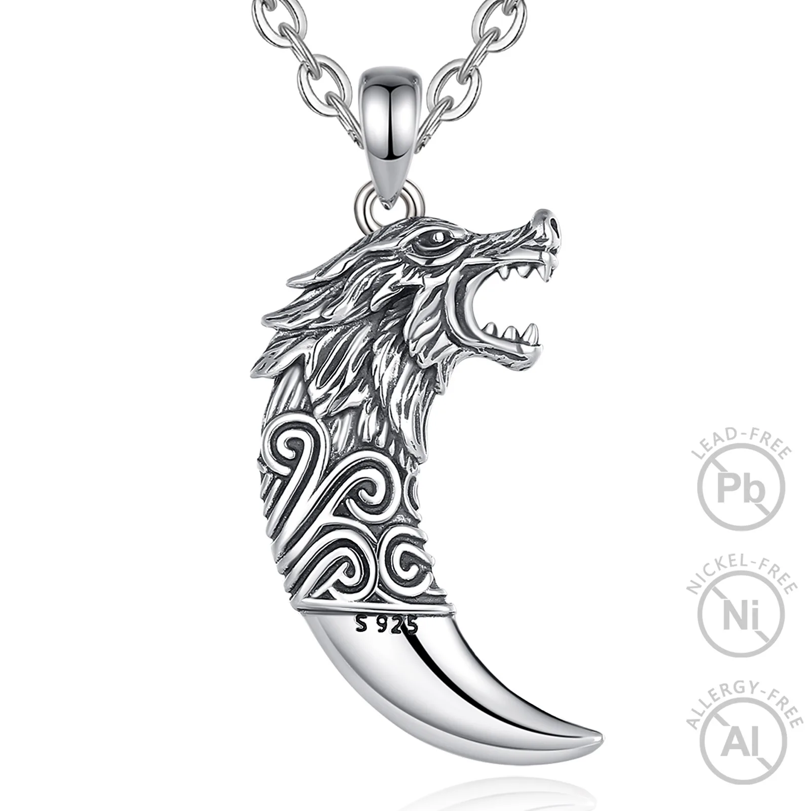 Eudora Wolf Fang-Halskette aus 925er-Sterlingsilber, Vintage-Wolfskopf-Amulett-Anhänger, Persönlichkeitsschmuck, feines Partygeschenk für Frauen und Männer