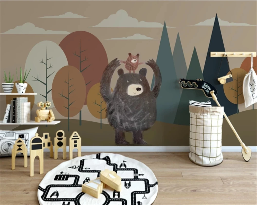 papel-de-parede-personalizado-com-foto-abstrata-geometrica-de-floresta-mural-de-quarto-infantil-com-tema-de-urso-arvore-quarto-restaurante-desenho-animado