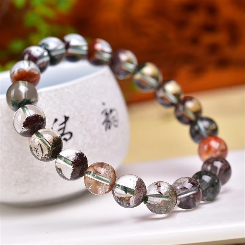 10MM Natural Colored Garden Quartz Bracelet Men Women Charm Flash Blue Light Bangles Genuine Jewelry Gifts 1pcs