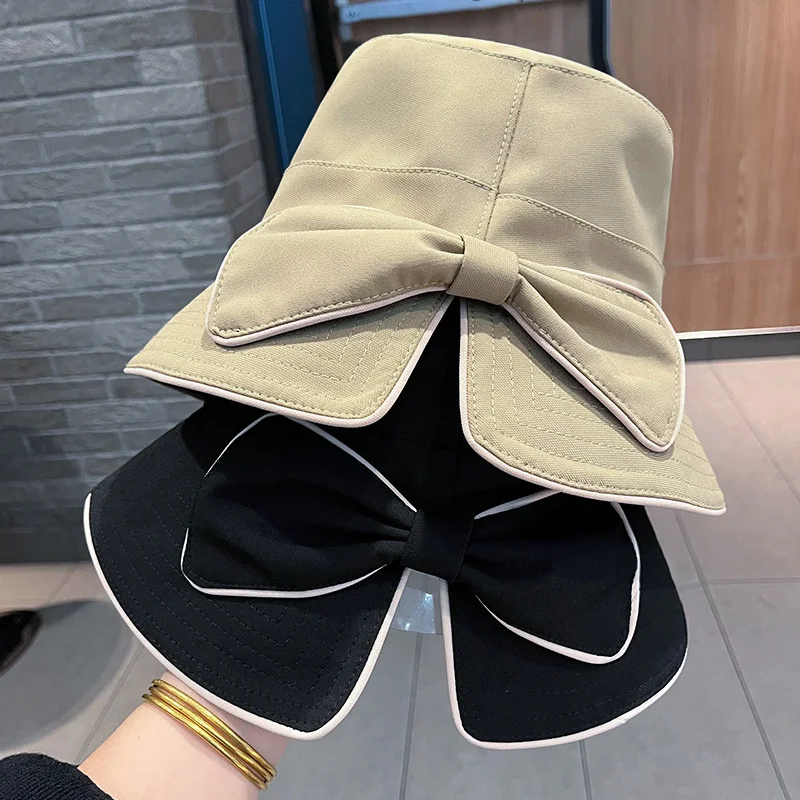 Bucket Hat Woman Split Bow Fisherman Hat Women Summer Beach Sunshade Sunscreen Hat Versatile Fashion Folding Basin Hat Wholesale