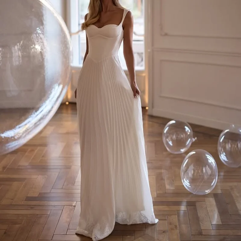 

Customized Simple ivory white Spaghetti Appliques Wedding Dresses string of Tull Bridal Gowns Made Dress