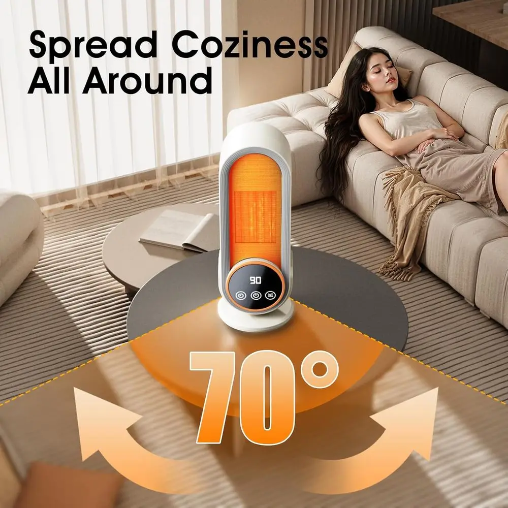 Energy-Saving Portable Heater with Adjustable Thermostat, 1200W Ceramic Heating, Remote Control & Timer, Purple