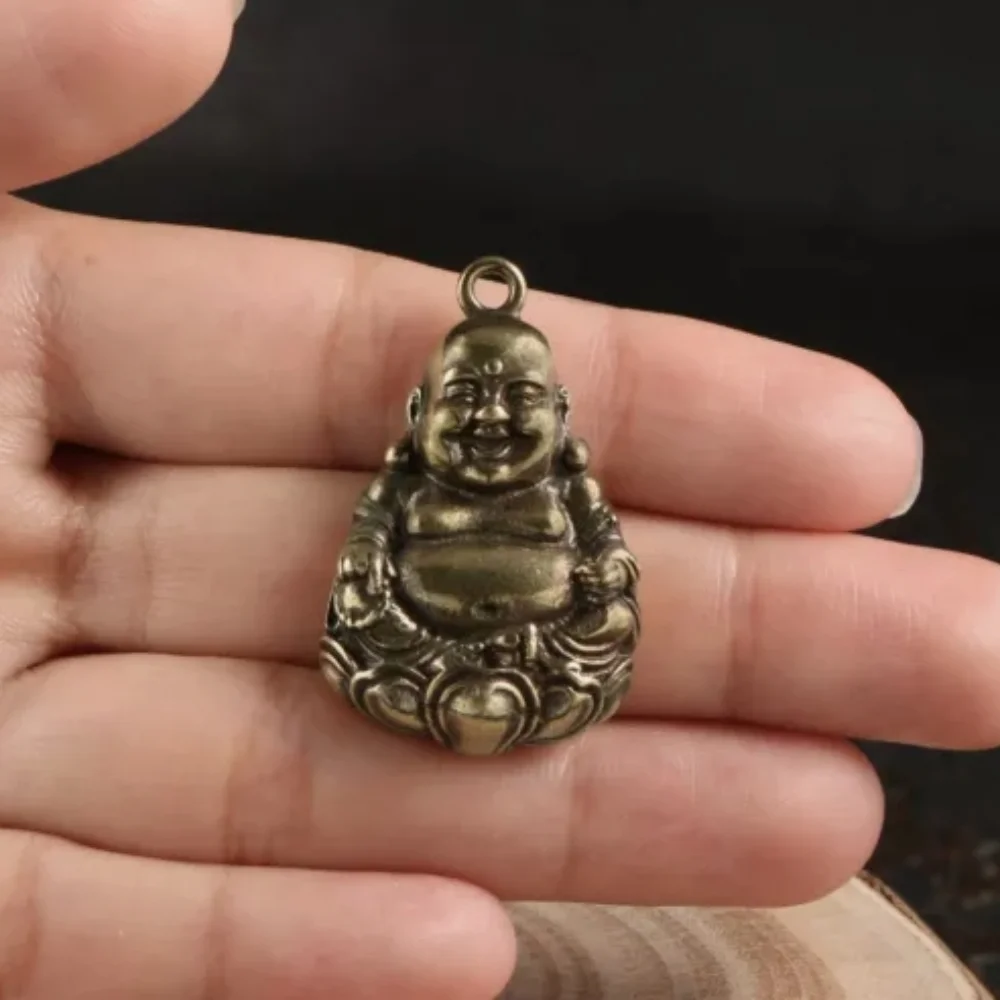 Solid Brass Maitreya Buddha Keychain Figurine Small Statue Home Ornament