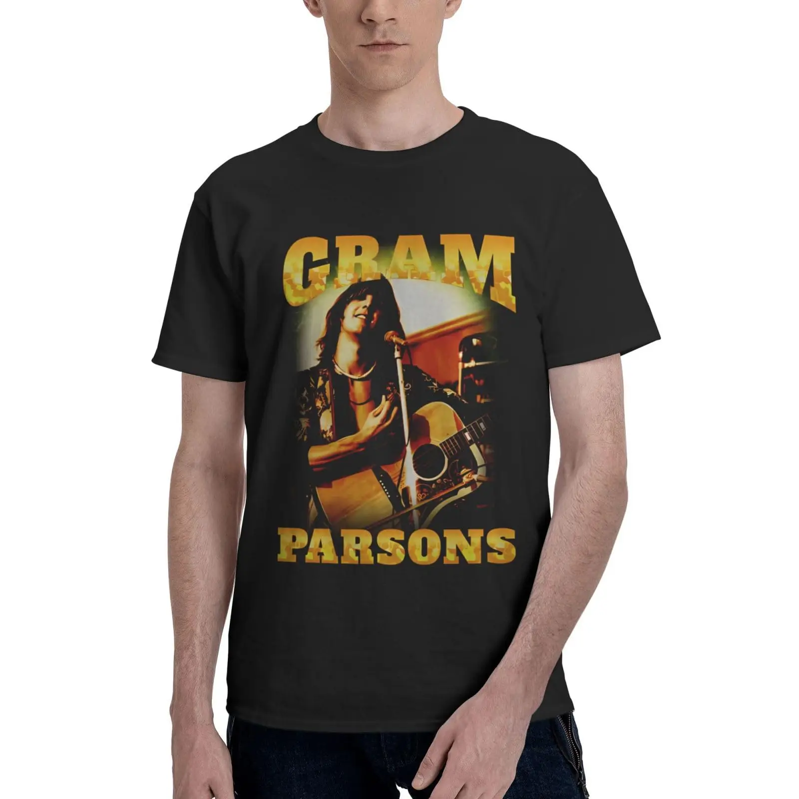 Gram Music Parsons Men'S T-Shirt Summer Sport Unique Short Sleeve T-Shirts302 BlackCartoon oversized