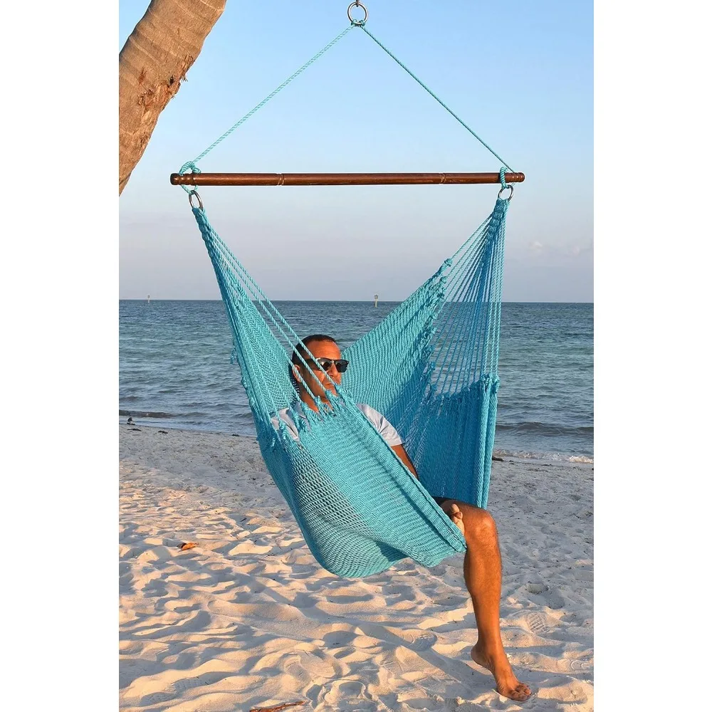 Cadeira de rede Jumbo Caribe com apoio para os pés - 55 polegadas - Poliéster Soft-Spun - Azul Claro