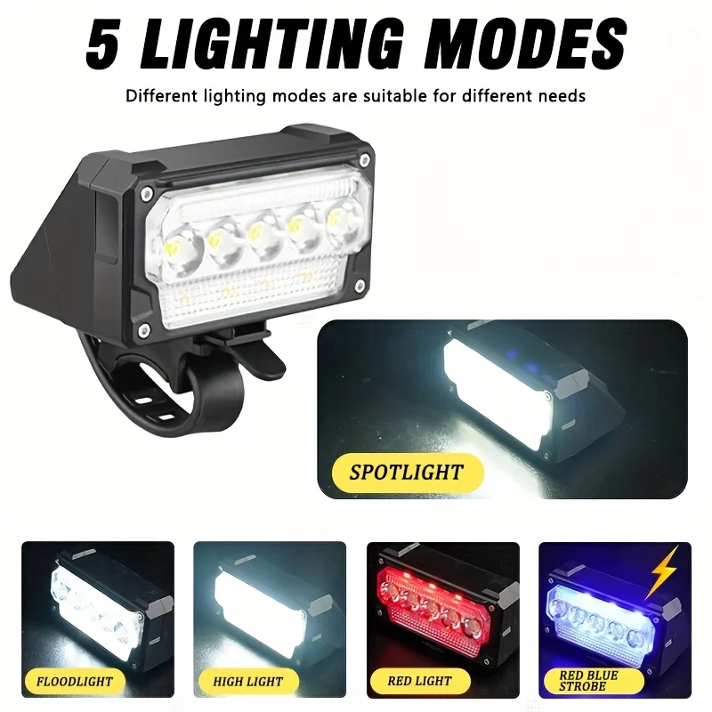Bicycle Headlight 5 LED Bike Front Light Type-C Rechargeable Bike Lamp Ultralight Handlebar Lights Waterproof Cycling Flashlight