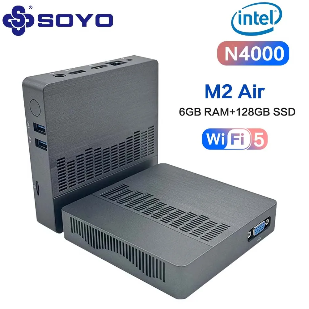 SOYO M2 Air Mini PC: Powerful 6GB RAM, 128GB EMMC, Intel N4000, Windows 11 Pro - Compact & Ideal for Home, Business & Gaming