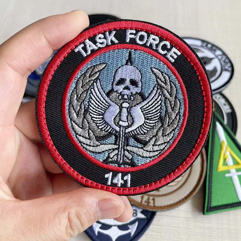 8.5CM/Task Force 141,Ghost Call Of Duty Black OPS Emblem Embroidery Applique Tactical Patch Armband Badge,Hook And Loop Patch