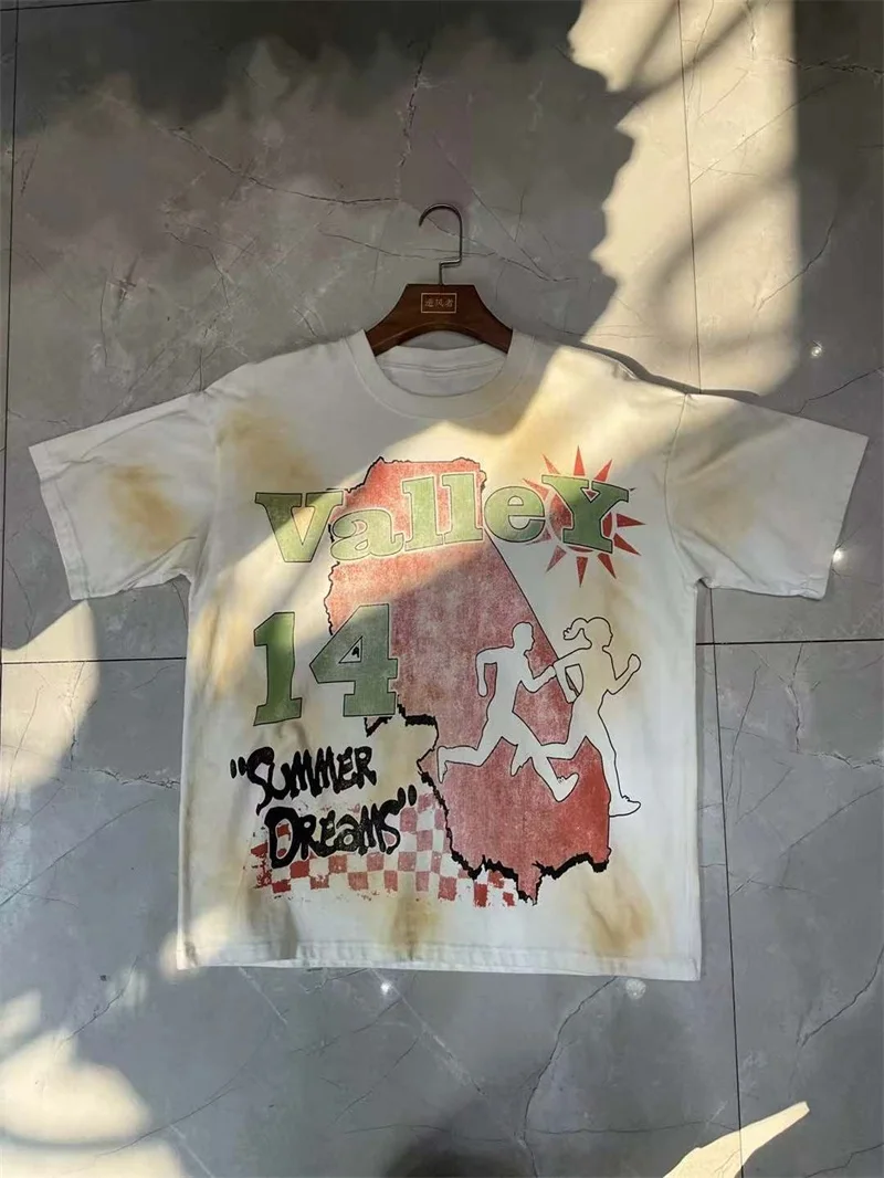 الأمريكية شارع العليا فالي الكرتون طباعة قمصان الرجال النساء القطن الخالص الساخن الحفر خطابات وادي المتضخم تي شيرت #6