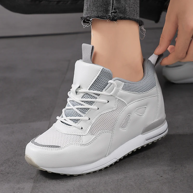 

STRONGSHEN Women Casual Shoes Fashion Thick-Soled Increase By 6cm Shoe Non Slip White Walking Sneakers Breathable Running Shoes