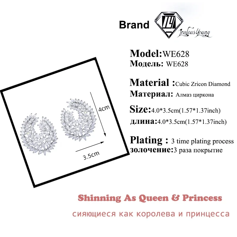 Luxury Marquise Cubic Zirconia Stud Earrings for Women Gold Color Big Party Studs Jewelry Wedding Brincos Boucle