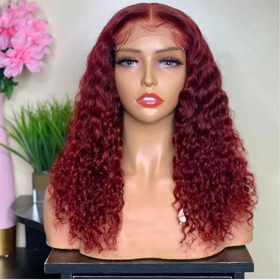 Pretokkelde Zachte Glueless 99j Korte Bob Kinky Curly Deep Lace Front Pruik Bordeauxrood Voor Zwarte Vrouwen Wijnrode Dagelijkse Schouderlengte