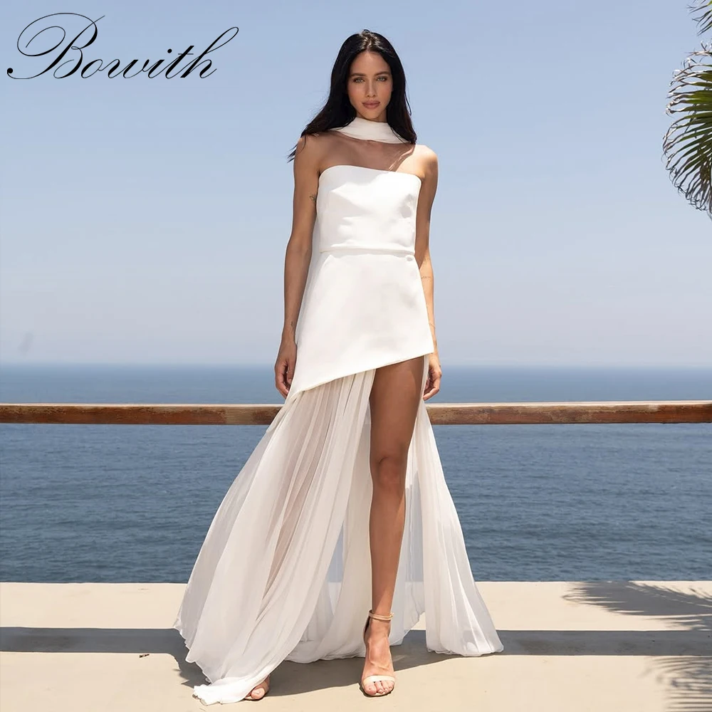 

Bowith A-Line Wedding Party Dresses Patchwork Strapless Side High Slit Beach Wedding Dresses Customized свадебное платье