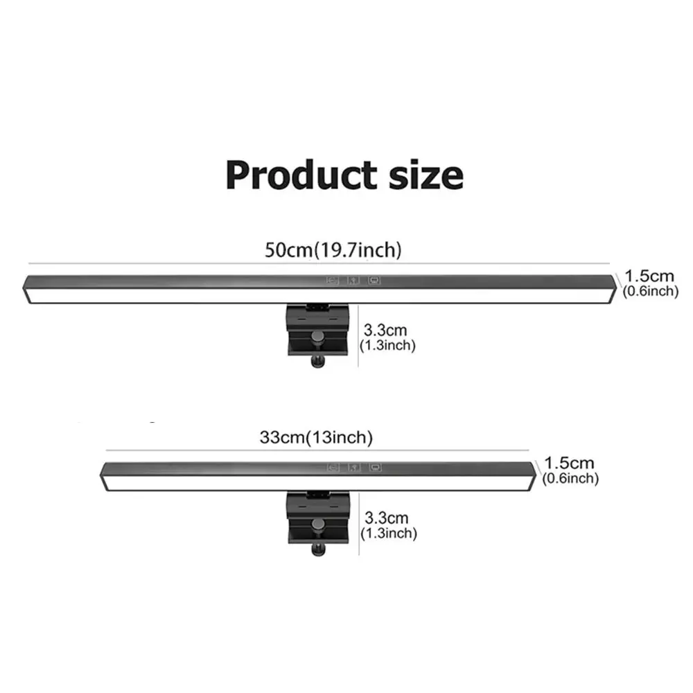 눈 보호 컴퓨터 스크린 라이트 바, 무단 조광 USB 전원 LED PC 스크린 램프, 3 가지 색상 모드 비대칭 조명