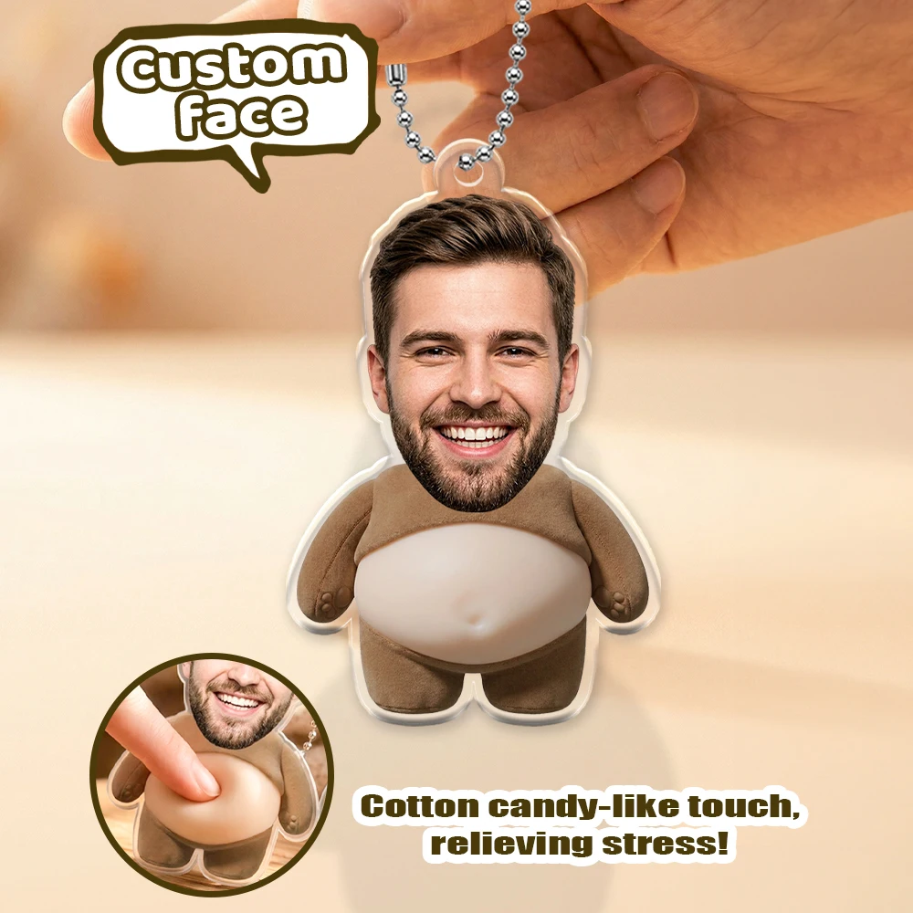 Custom Face Squishy Belly Stress Relief Acrylic Keychain,Funny Gift Lovers,Backpack Charm,Car Keychain,Birthday,April Fools' Day