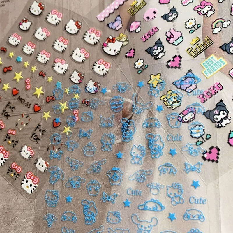 Cartoon Sanrio Nail Sticker Pixel Melody Mosaic Kuromi Anime Stickers Nail Art Decoration DIY Press On Nails