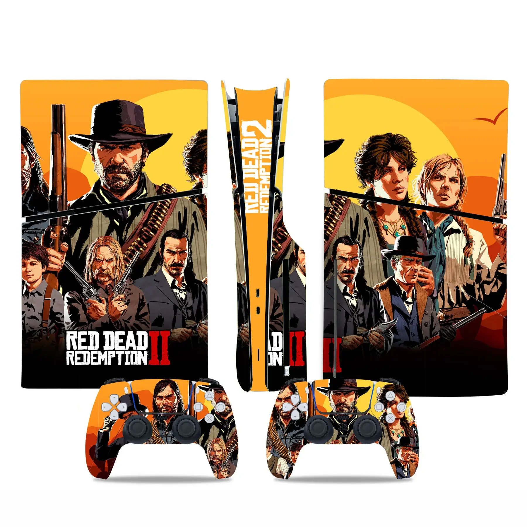 Red Dead Redemption 2 untuk PS5 ramping Disc kulit stiker penutup untuk konsol dan 2 pengontrol baru PS5 Slim disk kulit vinil