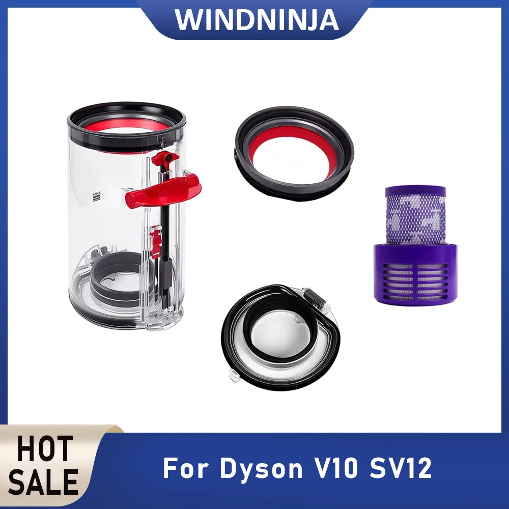 Filtro Trasero y Accesorios para Cubo de Polvo para Aspiradora Dyson V10 SV12 US: Tapa Mejorada para Cubo de Polvo, Tapa Fija para Recipiente de Polvo y Tapa Selladora