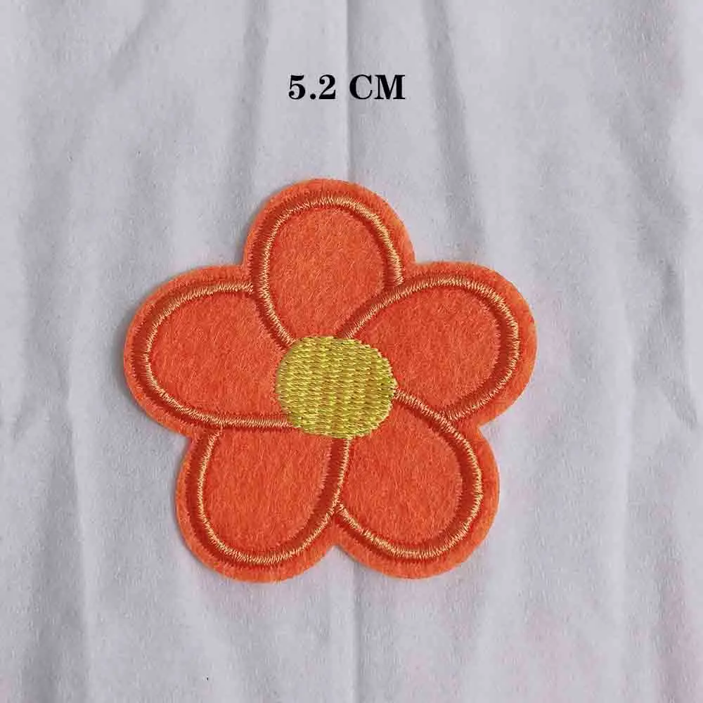 10 Stück bestickte Aufnäher mit fünf Blütenblättern zum Aufnähen für Kinderkleidung, Taschen, DIY-Dekoration, Blau, Grün, Orange, Rosa, Rot, Gelb – Detail 7