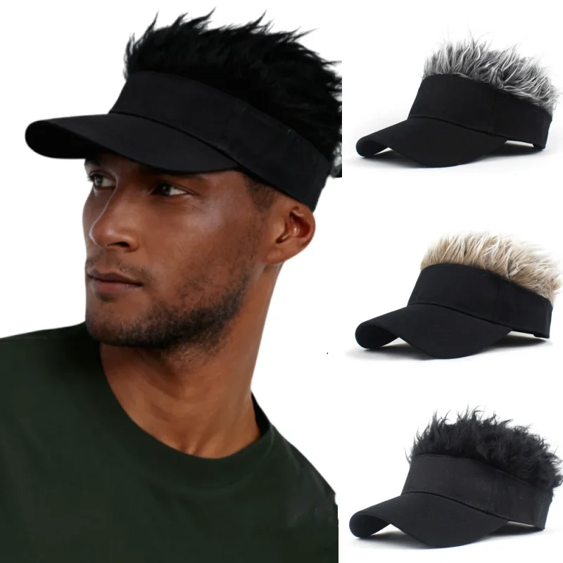 

Unisex Short Hair Synthetic Wig Golf Baseball Cap Spiked Wig Running Sports Sunhat Fake Hair Sunshade Visors Fancy Hip-Hop Hat